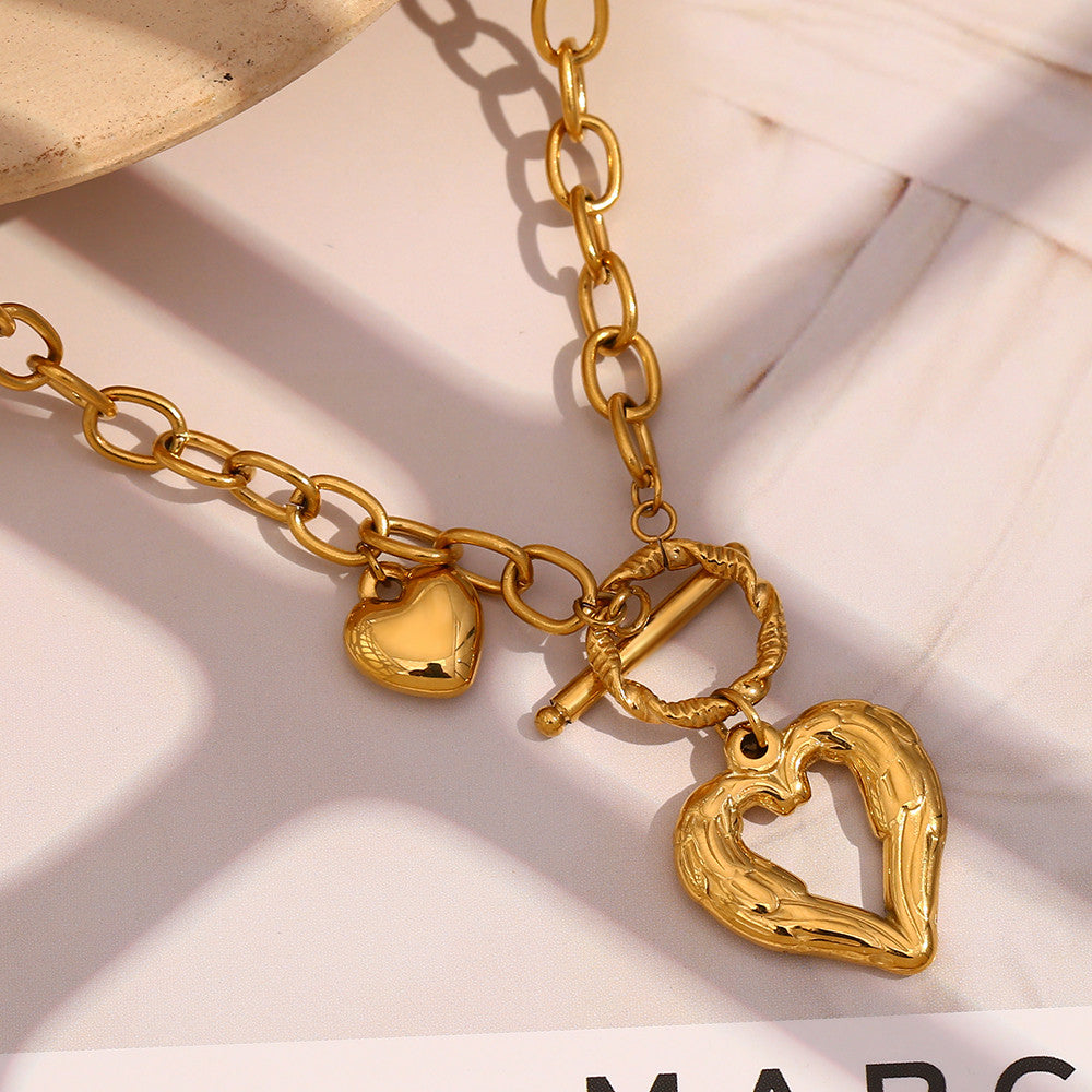 18k Gold Stainless Steel Large O-chain OT Buckle Heart Necklace