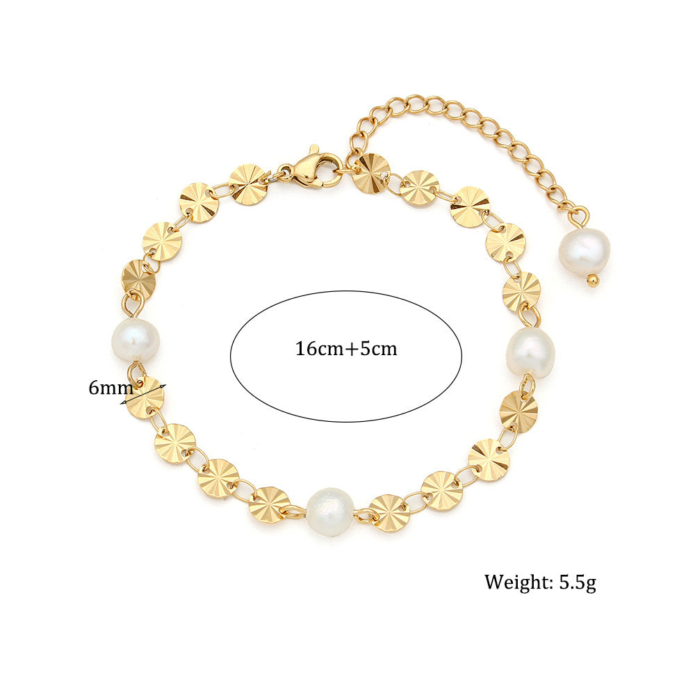 18k Gold Elegant Freshwater Pearl Water Resistant Flower Sequins Necklace Bracelet Set
