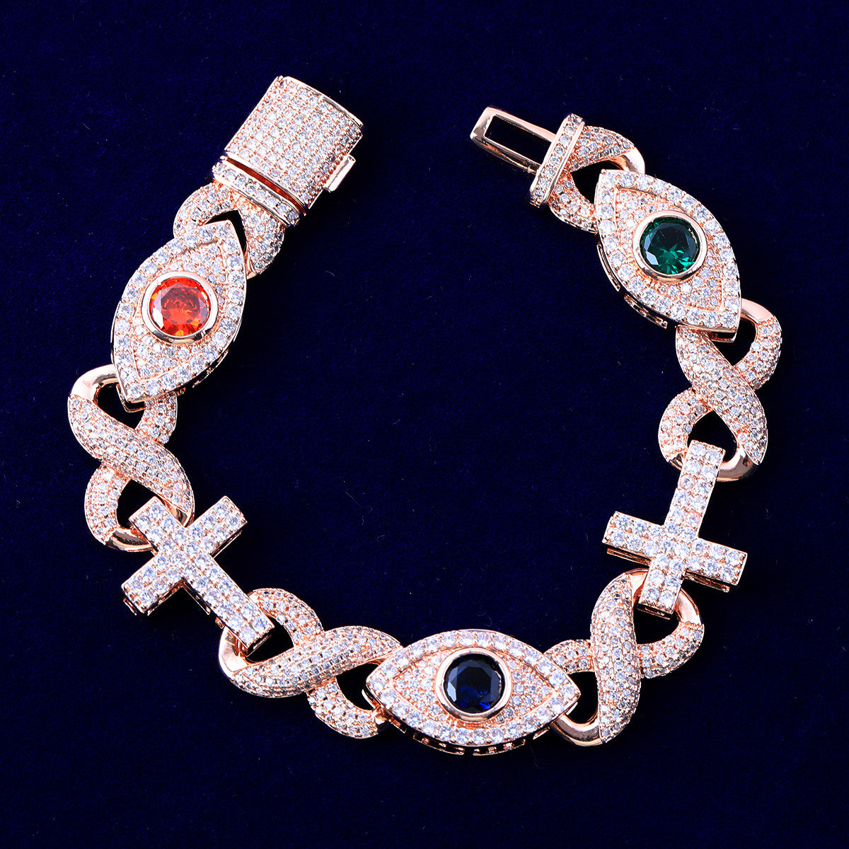 Good VS Evil | Eye Infinity Link Cross VVS Diamond CZ Hip Hop Chain Bracelet