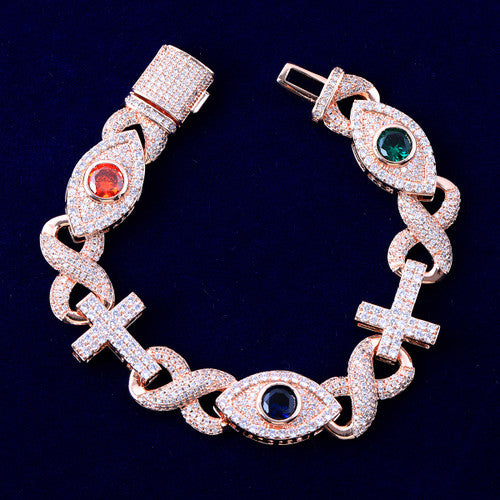Good VS Evil | Eye Infinity Link Cross VVS Diamond CZ Hip Hop Chain Bracelet