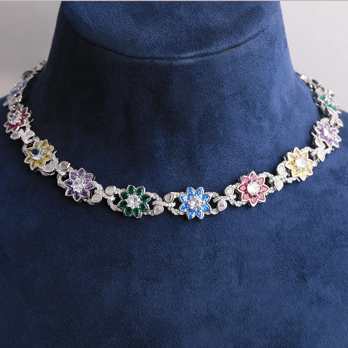Flower Burst | VVS Diamond CZ 5AA+ Colorful Iced Blinged Out Flower Link Necklace