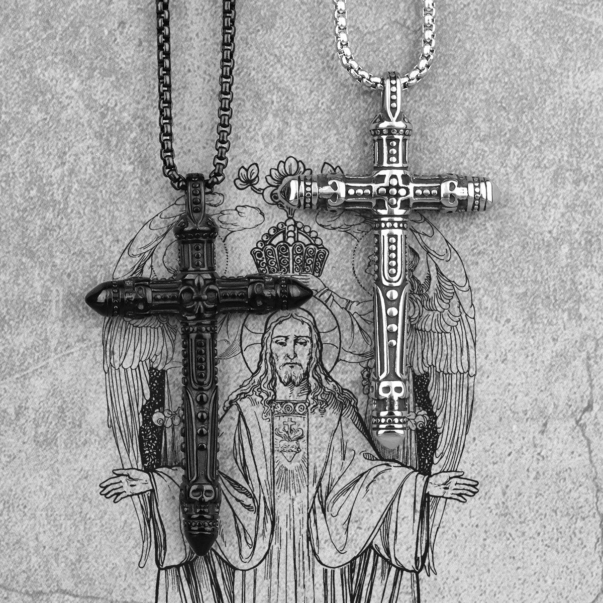Rugged Cross | 316L No Fade Stainless Steel Black Silver Hip Hop
