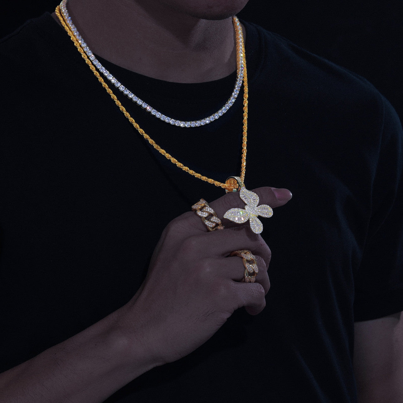 Ladies Delicate Butterfly Genuine VVS Diamond Baguette Solid 925 Iced Blinged Out Pendant