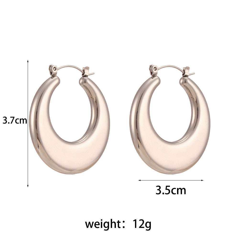 Ladies Silver No Fade Waterproof Stainless Steel Hollow Geometric Round Trapezoid Hoop Earrings