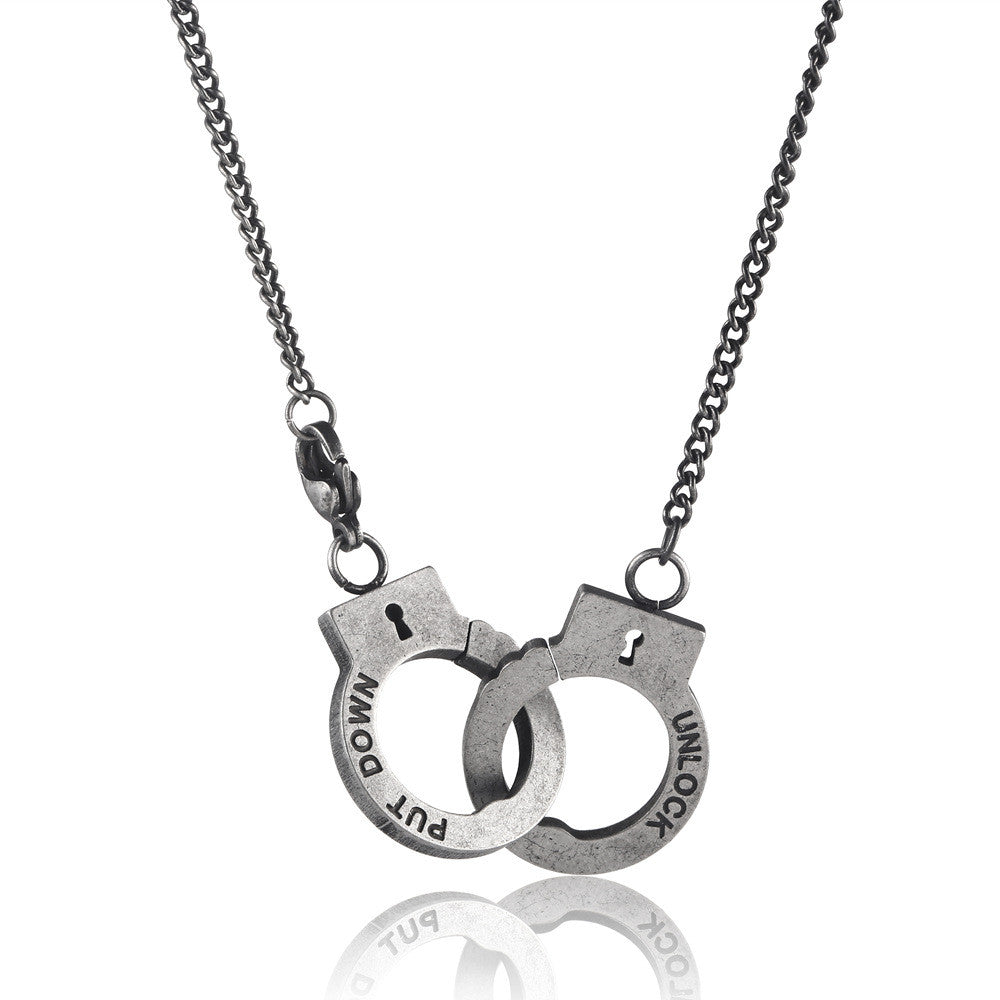 Vintage Handcuffs | No Fade Stainless Steel Hand Cuffs Pendant Chain Necklace