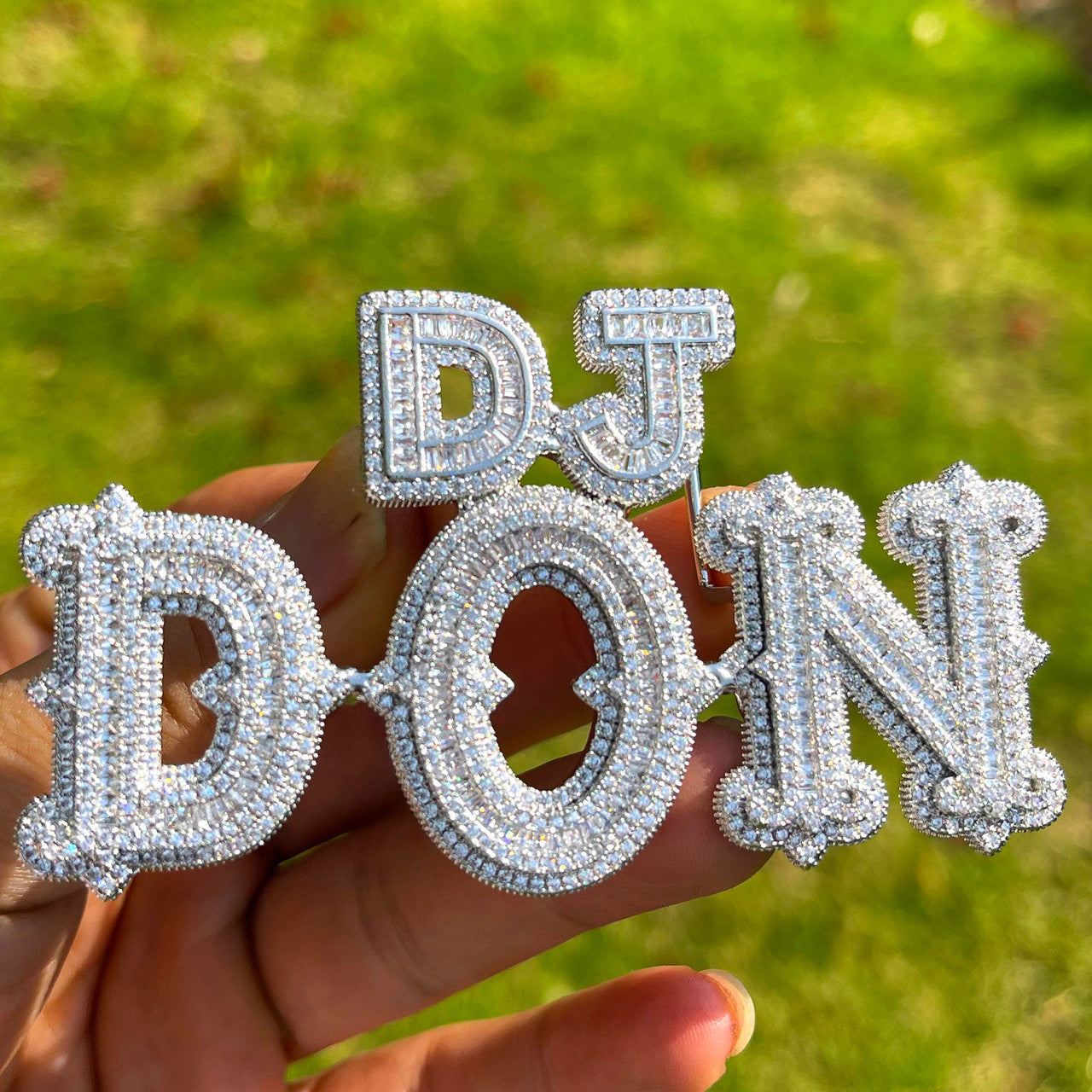 Leveled | VVS Diamond CZ 2 Level Iced Script Letter Blinged Out Nameplate Pendant