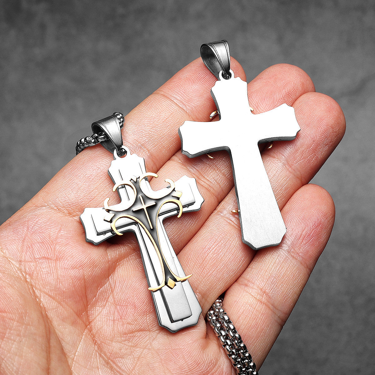 Designer Cross |.316L No Fade Stainless Steel Men's 14k Gold Accent Cross Pendant