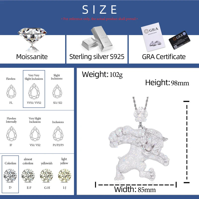 Fighting Tigers | VVS Moissanite Diamond Iced Blinged Out Solid Silver Tiger Pendant