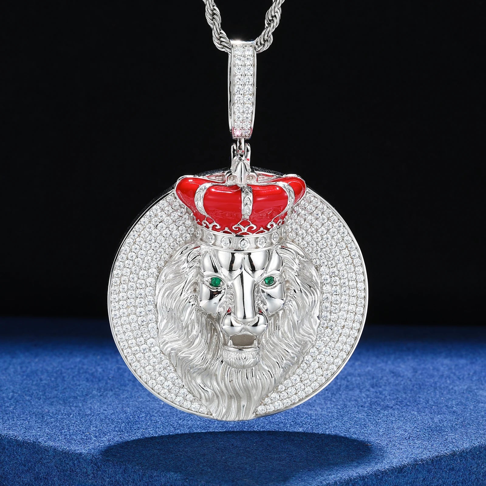 True King | Solid 925 Silver Moissanite Diamond Iced Blinged Out King Lion Pendant