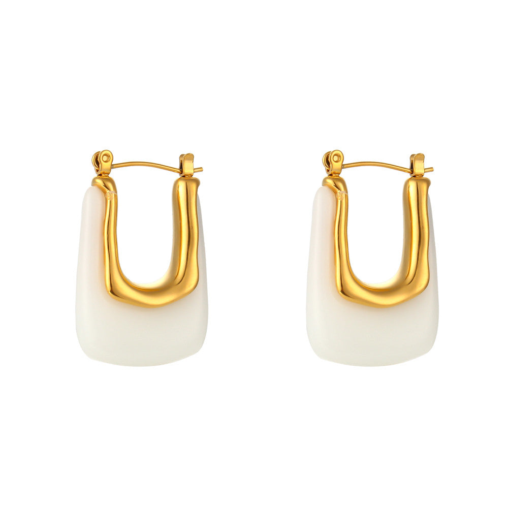 18k Gold Stainless Steel Tarnish Free Resin Crystal Hoop Earrings