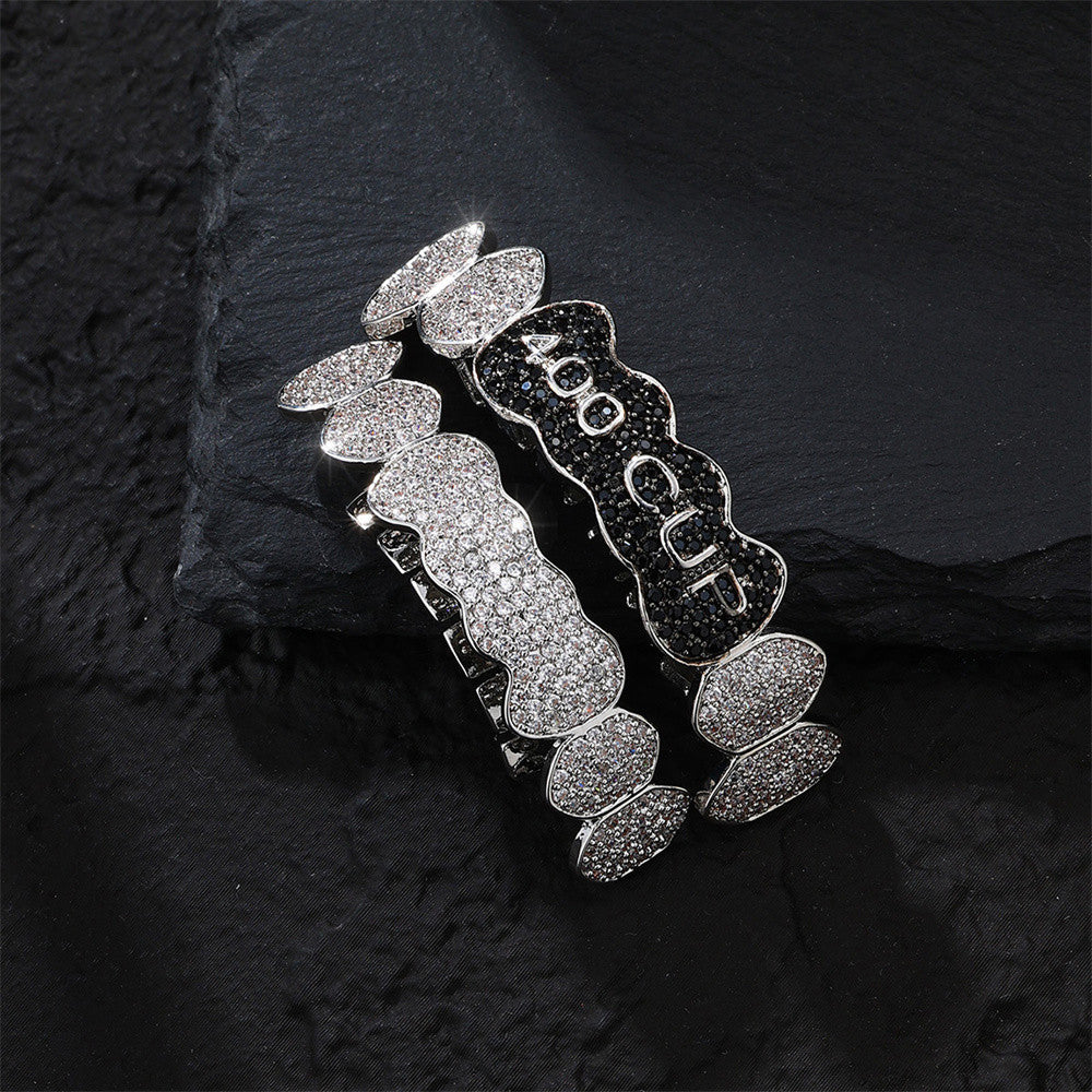 Flooded Ice VVS Diamond CZ Hip Hop Two Tone Stone Iced Blinged Out Mouth Teeth Grillz