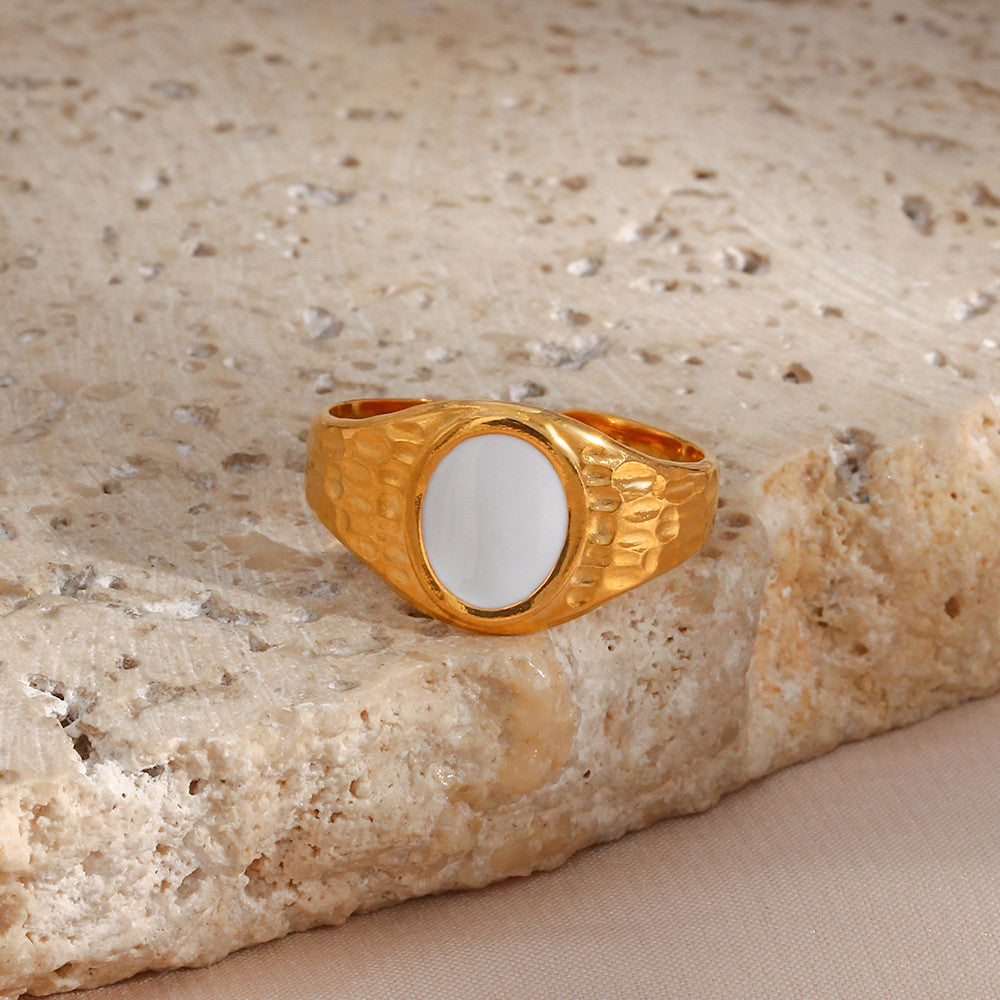 Enamel Black | 18k Gold over No Fade Stainless Steel Hollow Adjustable Rings