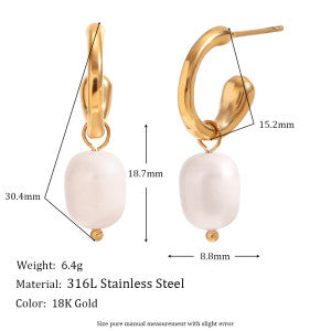 Ladies 10 styles Imitaion Pearl 18k Gold Waterproof Stainless Steel Earrings