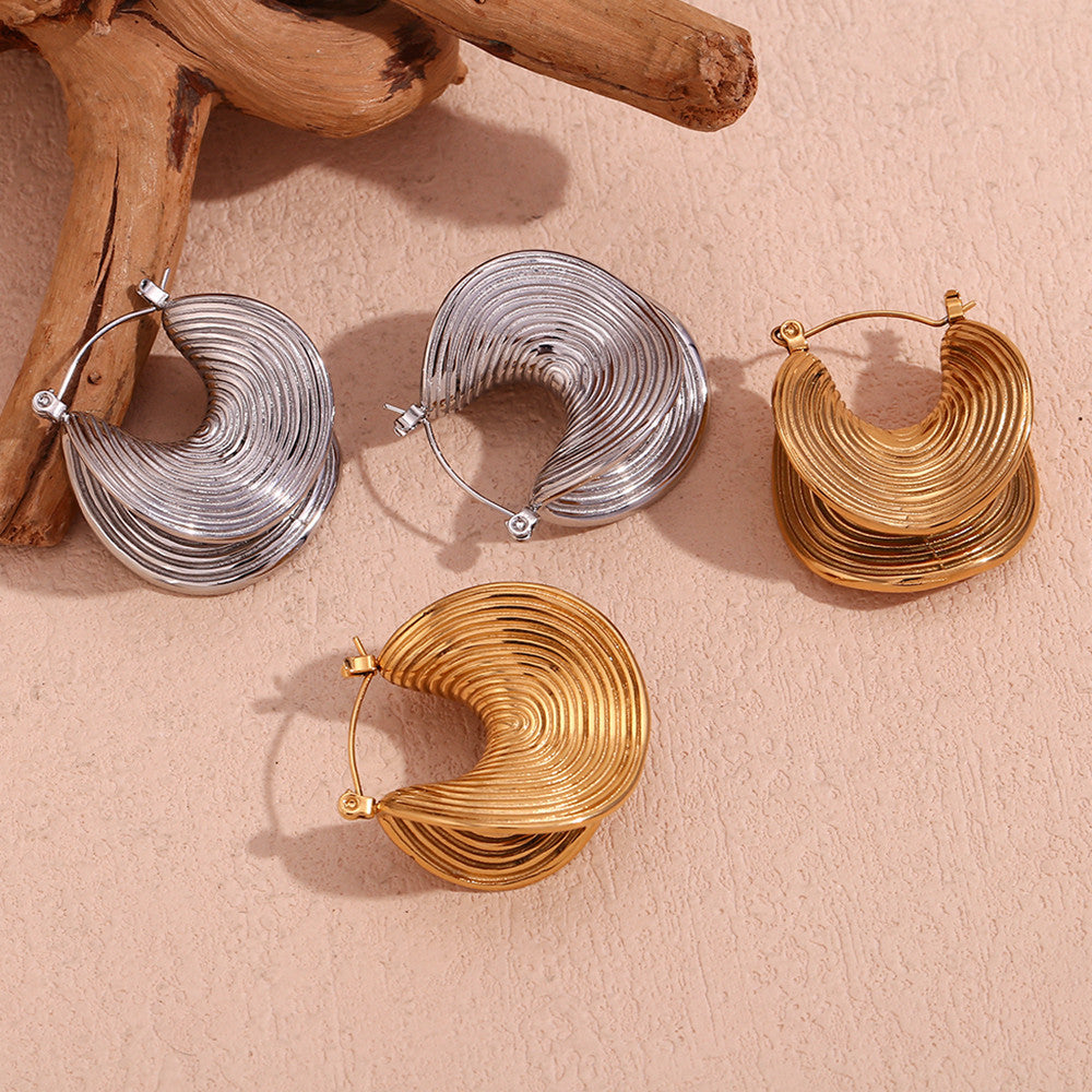 Silver 18k Gold Over Stainless Steel Folded Threaded Brim Waterproof Earrings