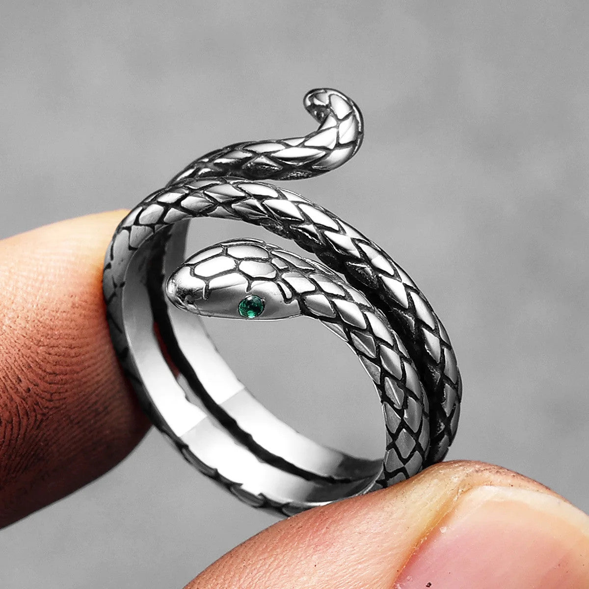 Emerald Snake | Solid 316L Stainless Steel Emerald Gem Eye Men Rings