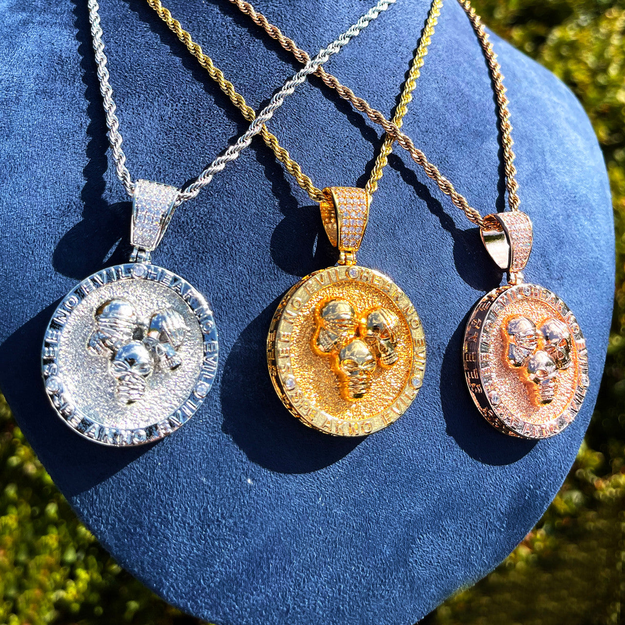 Abundance Skulls | See Here Speak No Evil Iced Hip Hop Pendant