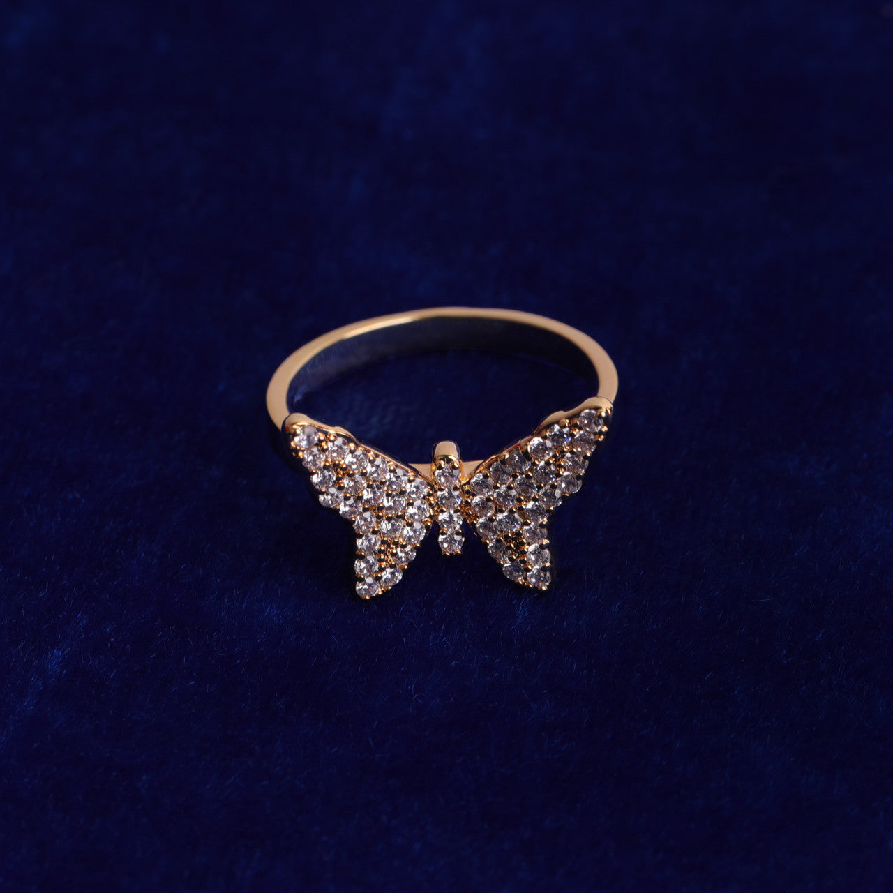 Ladies 5A Bling Bling 24k Gold Silver Rose Butterfly Rings