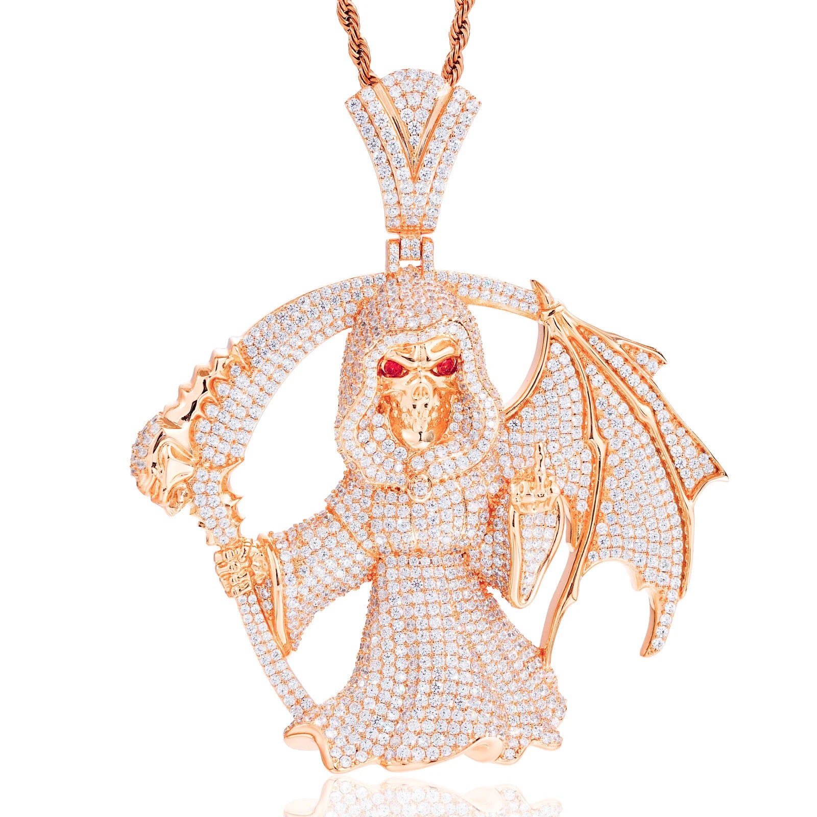 Middle Finger Reaper | Moissanite Diamond 925 Silver Hip Hop One Wing Scythe Grim Reaper Pendant