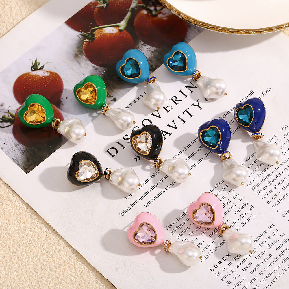 Women's 18k Gold Stainless Steel Baroque Style Imitation Pearl Colorful Drip Oil Earrings