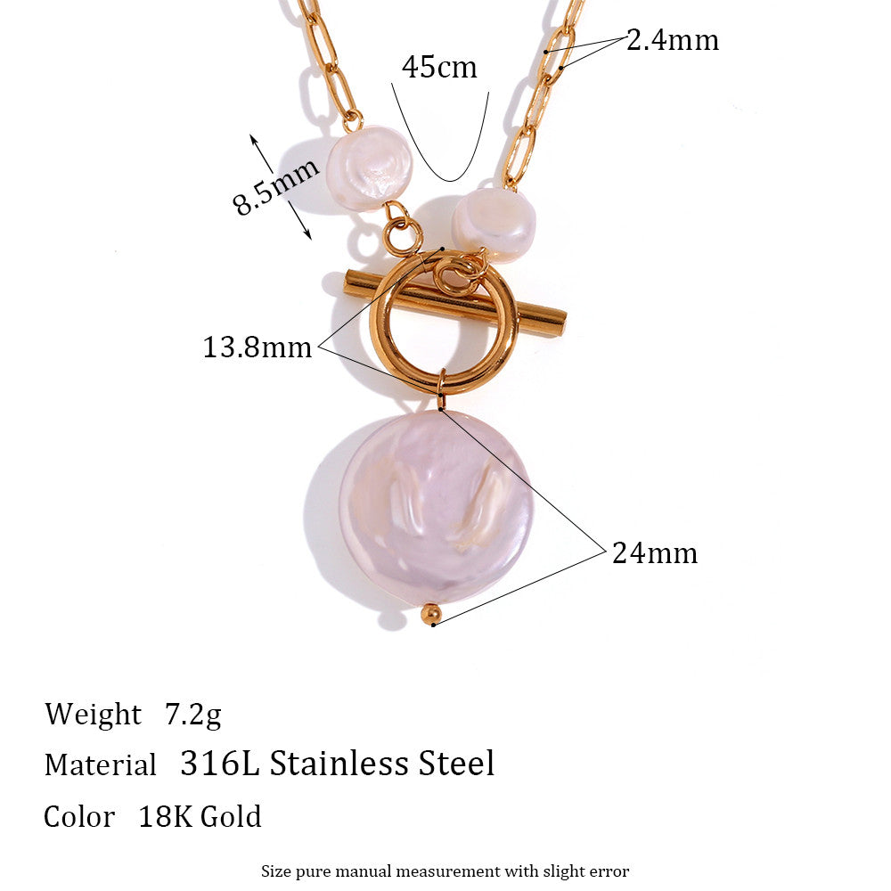 Ladies 18k Gold Waterproof Stainless Steel Heart Freshwater Pearl Pendant Necklaces
