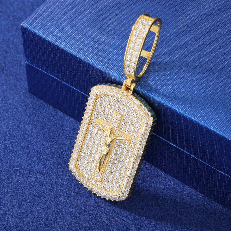 The Wonderful Counselor | 925 Sterling Silver Moissanite Diamond Crucifix Jesus Dog Tag Pendant