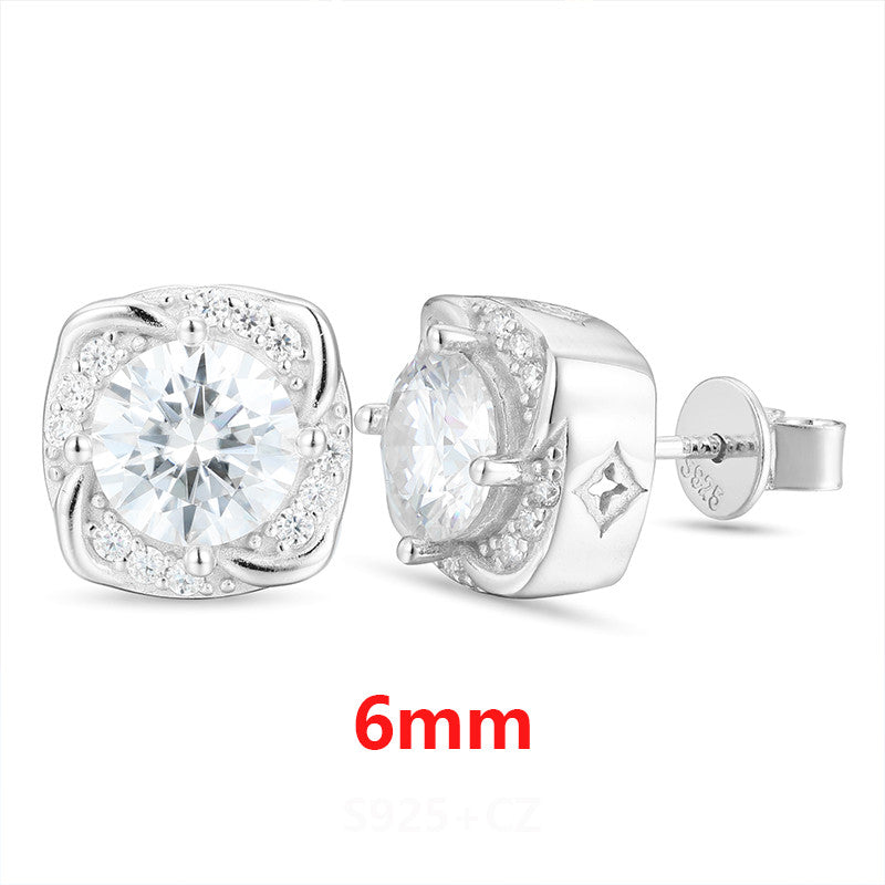 Windmill | Iced Blinged Out Moissanite Diamond Sterling Silver Halo Stud Earrings