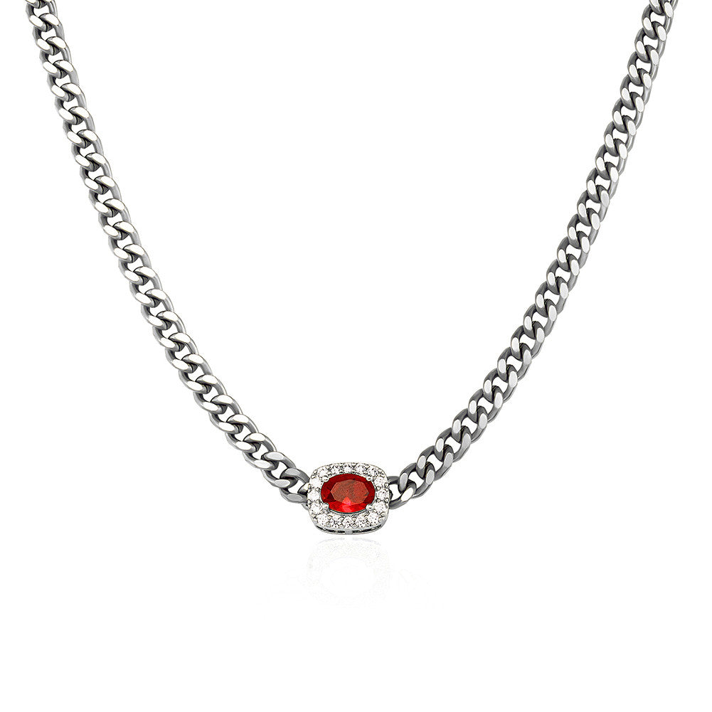 Steel & Stone | 3mm Solid Stainless Steel Cuban Link Gemstone Hip Hop Pendant Bracelet Set