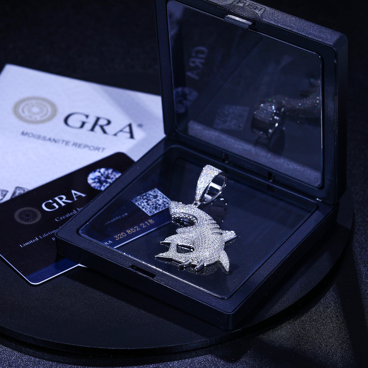 Shark Strike | Sterling Silver VVS Diamond Stones Great White Shark Iced Pendant