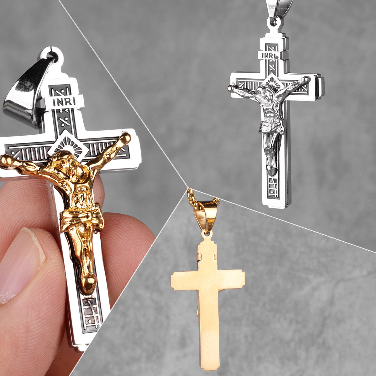 Jesus Cross | 316L No Fade Solid Stainless 14k Gold Men's Spiritual Cross Pendant