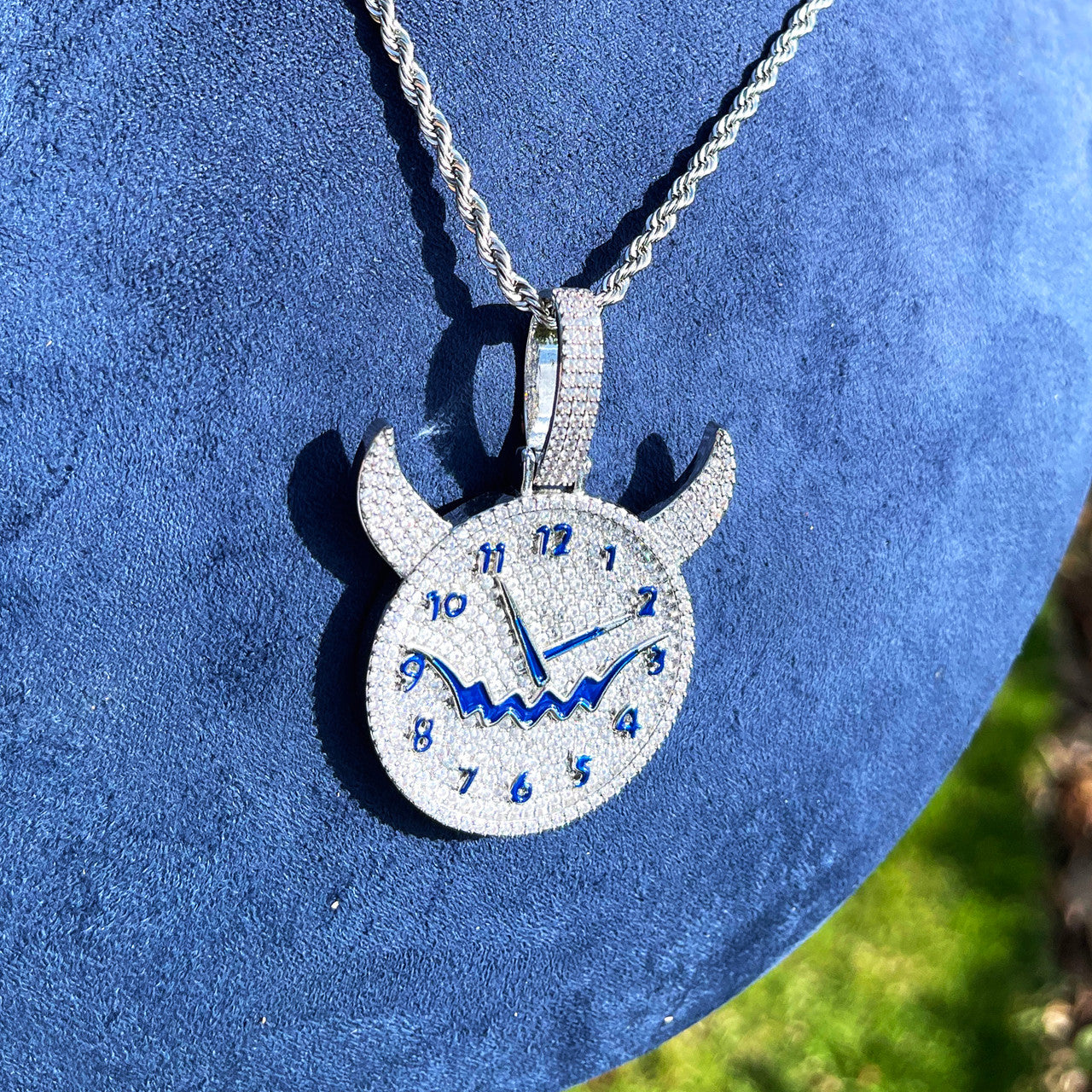 Illusion Of Time | Prong Set VVS Diamond Stone Iced Evil Clock Pendant