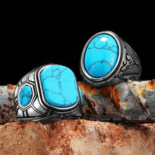 Luxury Turquoise Black Obsidian Solid Stainless Steel No Fade Rings