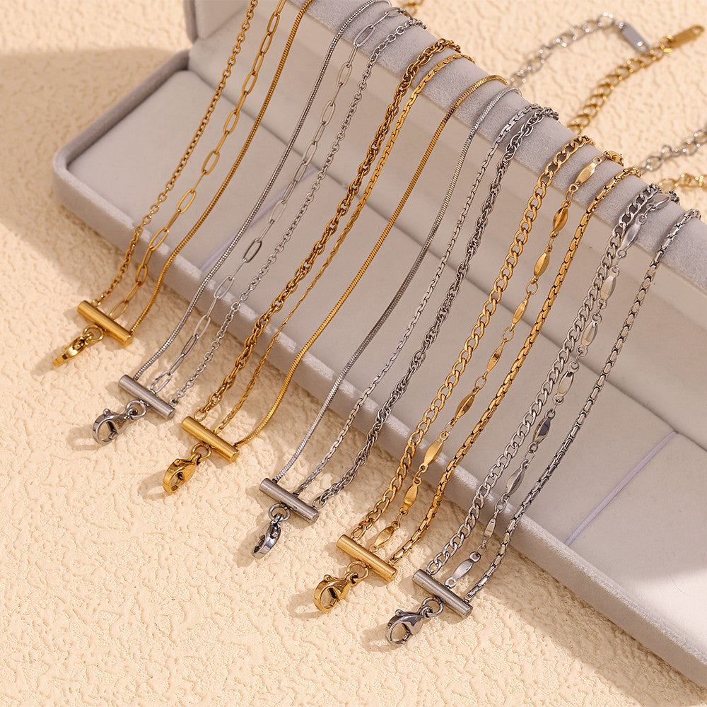 Ladies 18k Gold Waterproof Stainless Steel 3-layer Chain Link Anklet Ankle Bracelets