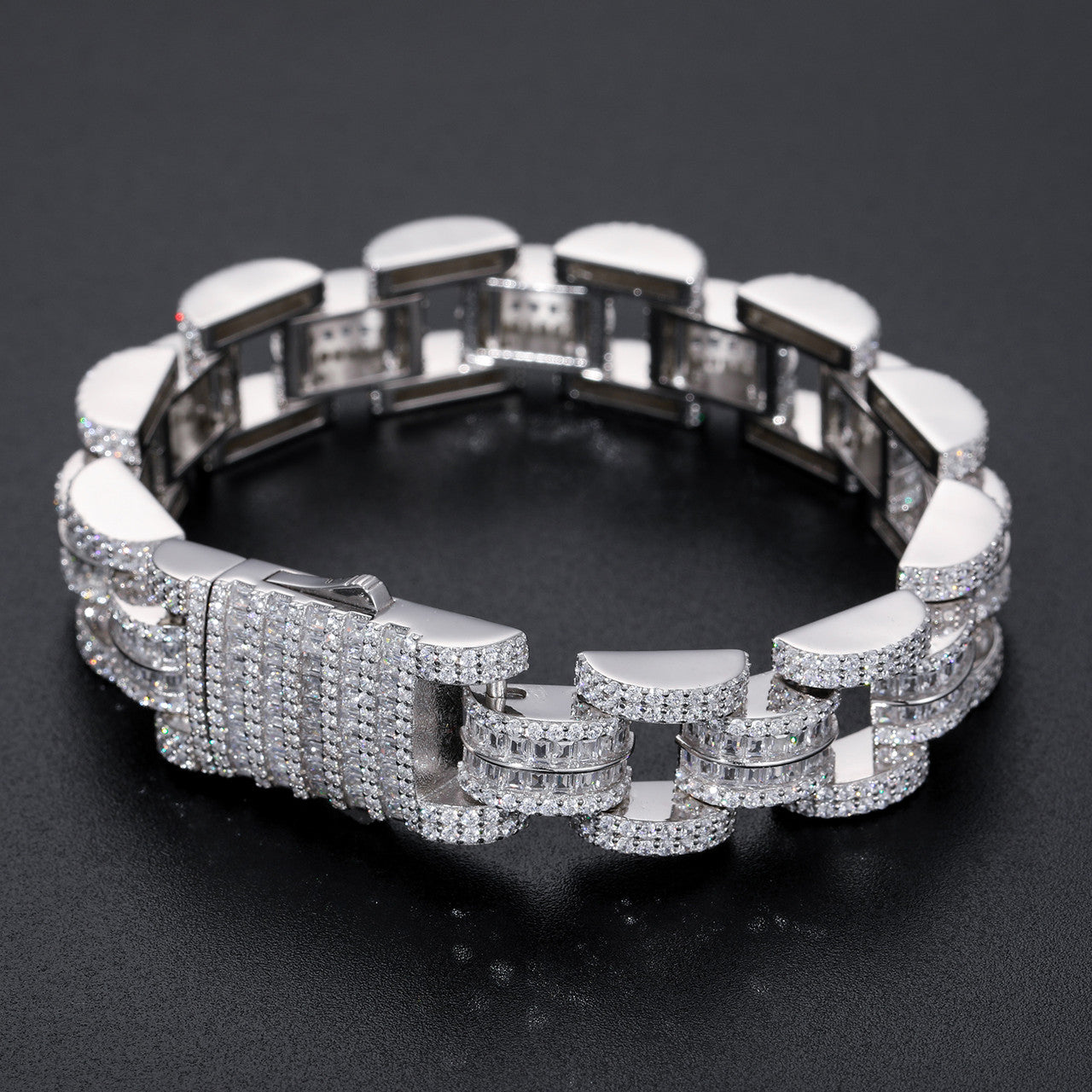 Wrist Work | Solid Sterling Silver Moissanite Diamond Iced Bling Out 14mm Hip Hop Bracelet