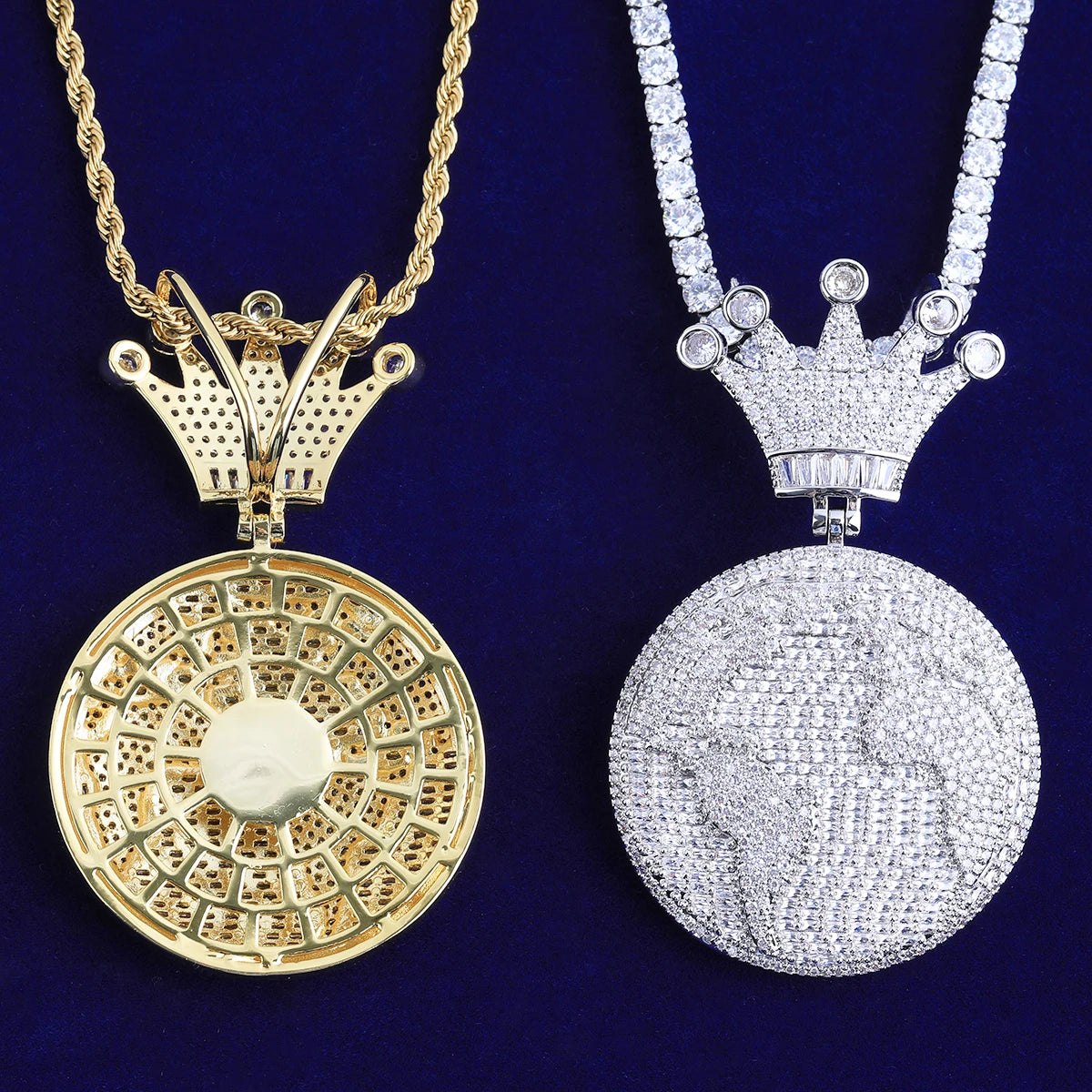 King Of The World | VVS Diamond CZ Crown Globe Hip Hop 24k 925 Silver Bling Pendant
