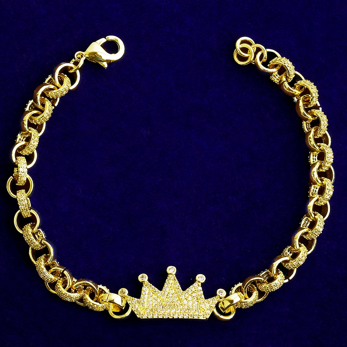 Kings Link | Four Prong VVS Diamond CZ Iced Blinged Out Rolo Crown link Bracelet