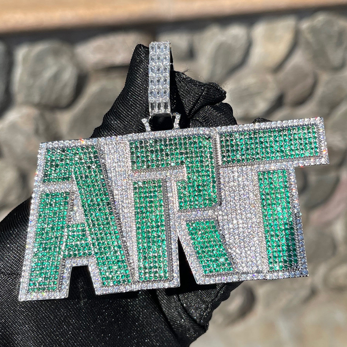 Emerald Chaos | Colorful VVS Diamond CZ Custom Text Hip Hop Pendant