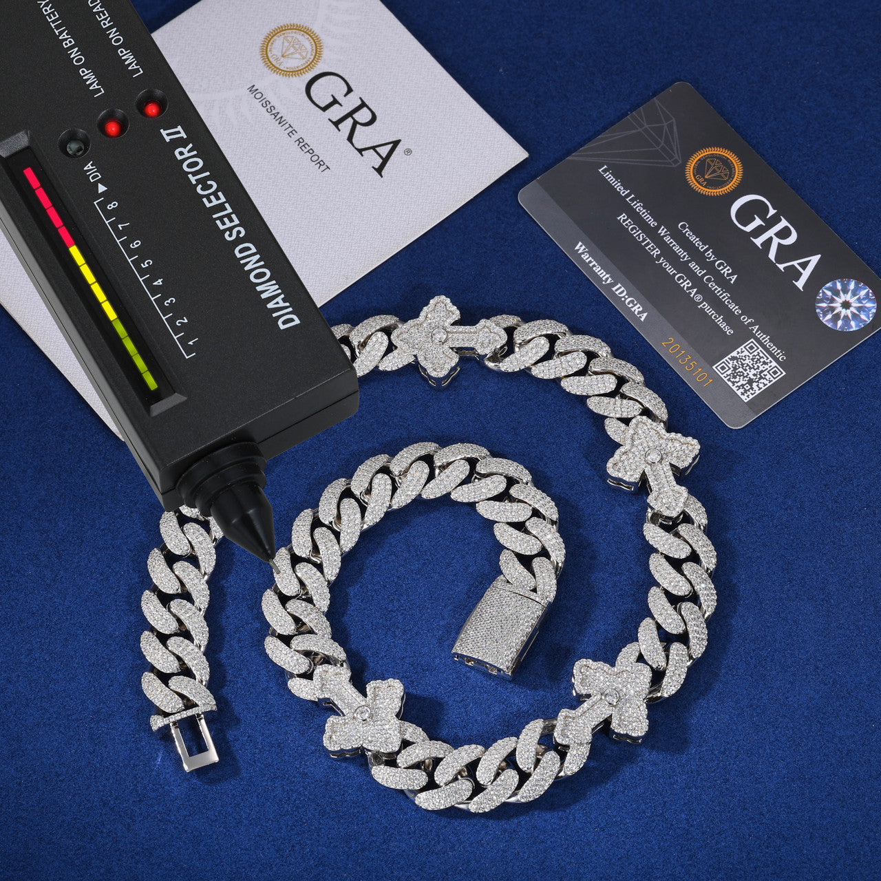 Mens Iced Blinged Out Hip Hop S925 VVS Diamond Moissanite Cross Cuban Link Chain