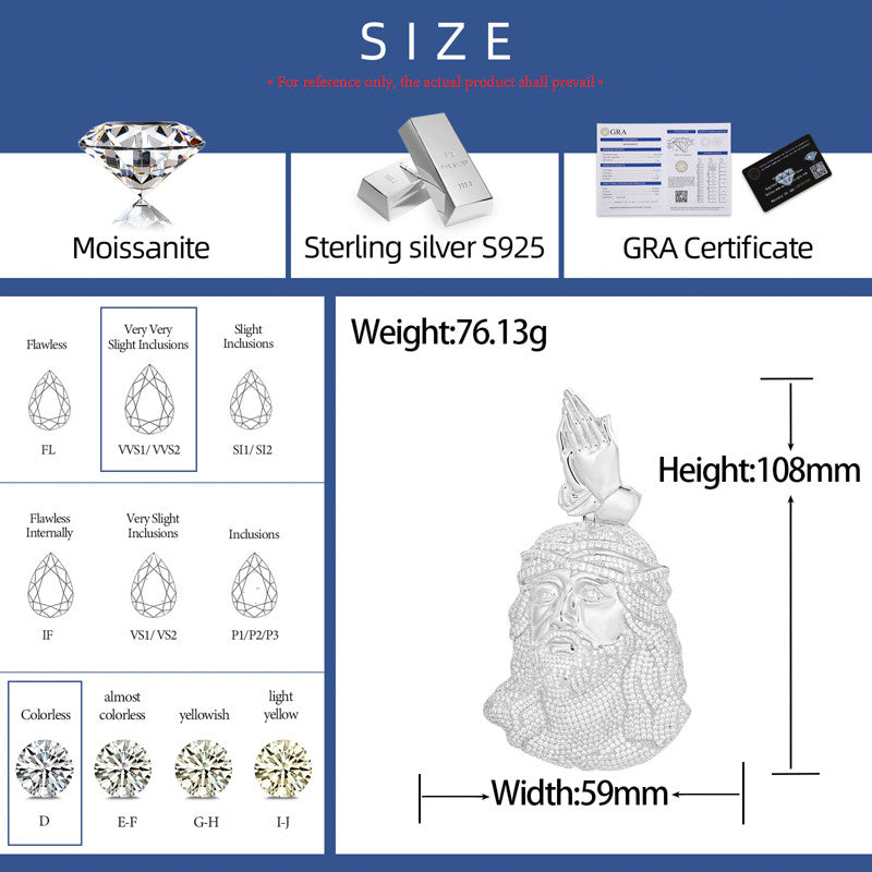 Child Of the King | Solid Sterling Moissanite Diamond Prayer Hands Jesus Piece Chain