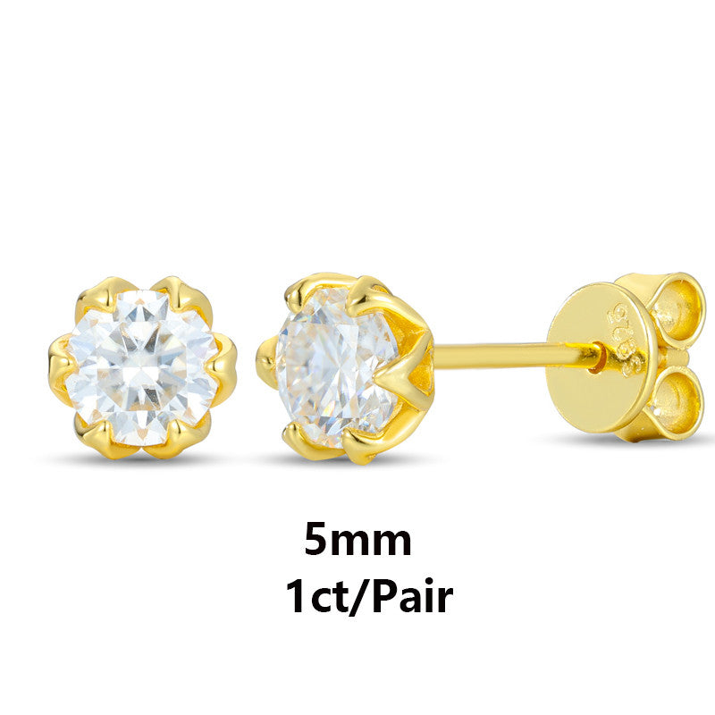 Iced Blinged Out 1/1.6/2ct D Color Moissanite Diamond S925 Sterling Silver 18k Stud Earrings