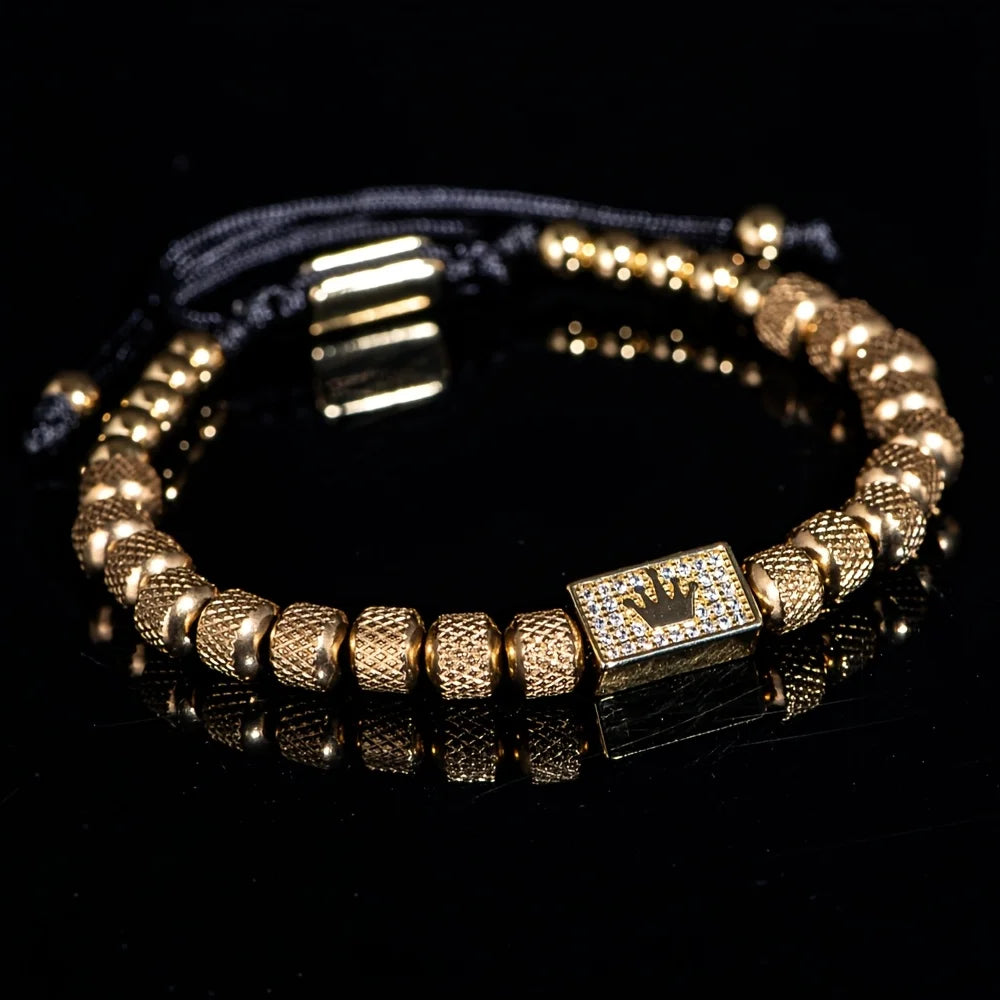 Throne | VVS Diamond CZ Micro-Set Luxury Stainless Steel 18k Gold Bead Bracelet