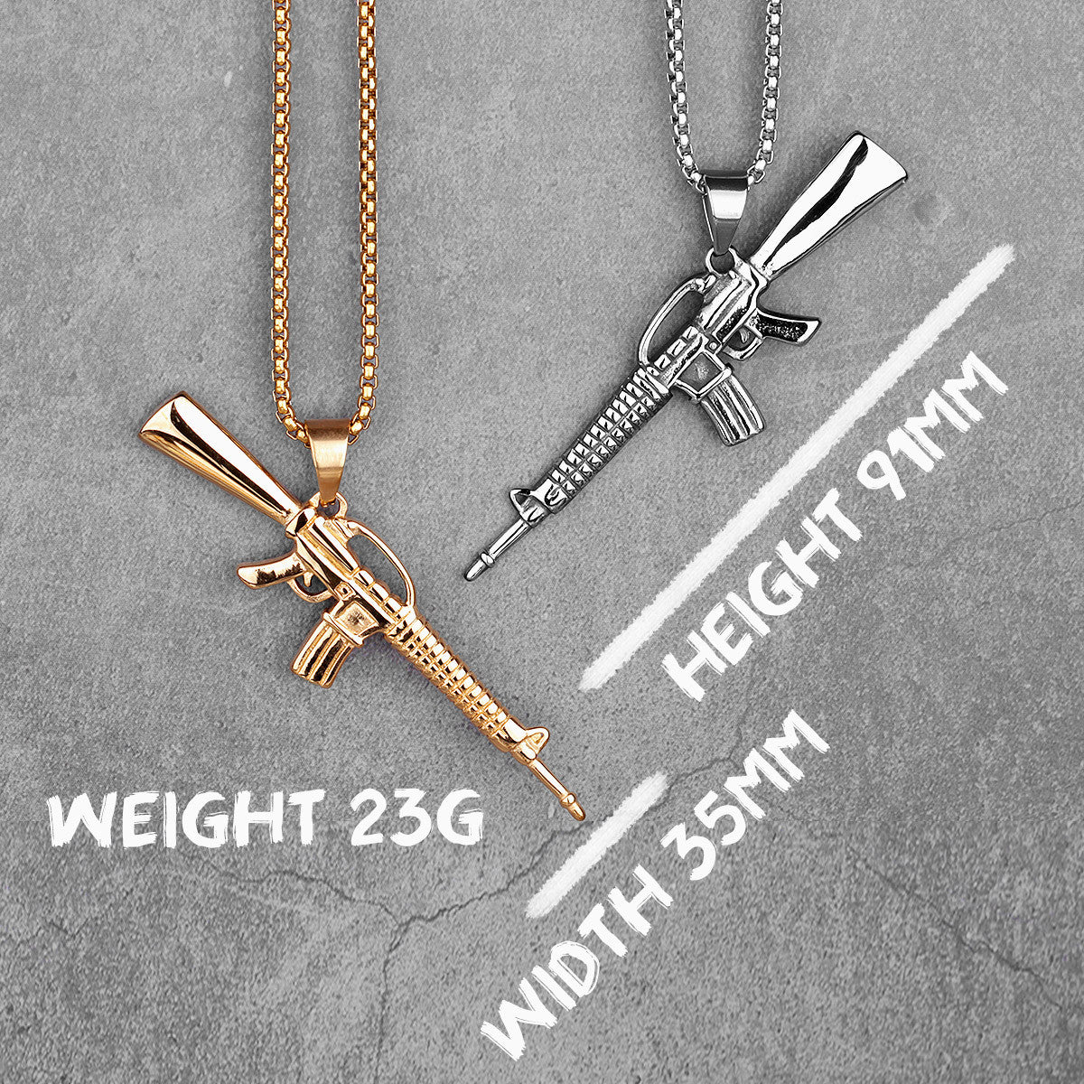 AK47 | No Fade 316L Stainless Steel Hip Hop 14k Gold Men's Gun Pendant Chain