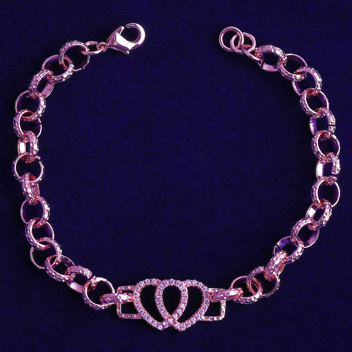 Heart Two Heart | Iced Belcher Link Prong Set VVS Diamond CZ Stone Hearts Bracelet