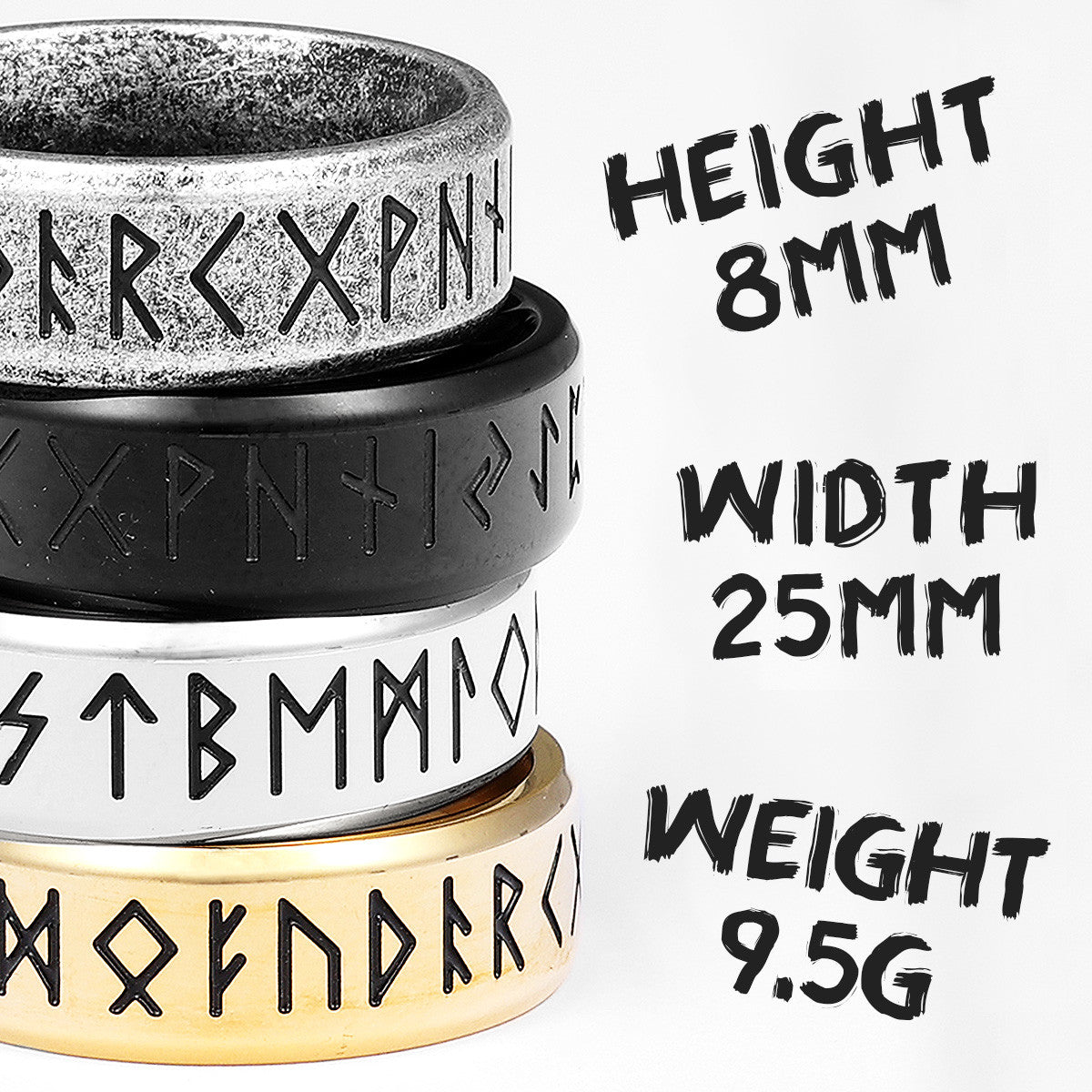 Runes | 316L Solid Stainless Steel Vintage Look Mythical Viking Men's Rings