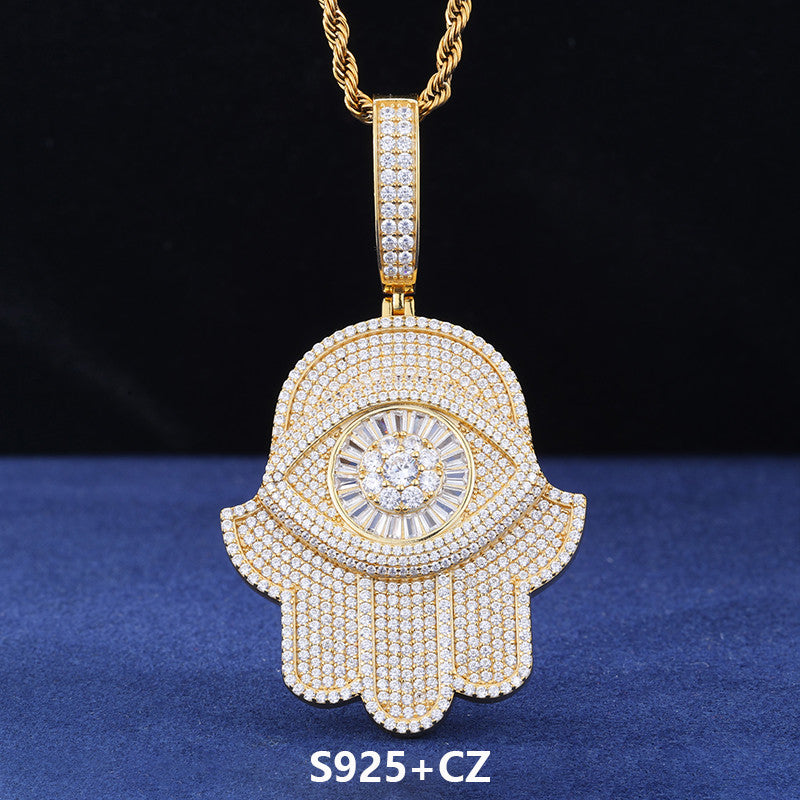 Iced Evil Eye | Moissanite Diamond Luxury 925 Silver Iced Blinged Out Fatima Hamsa Hand Pendant