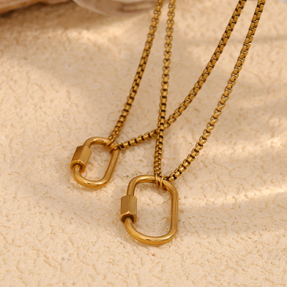 Womens S/L Size 18k Gold Waterproof Handmade Stainless Steel Buckle Pendant Necklace