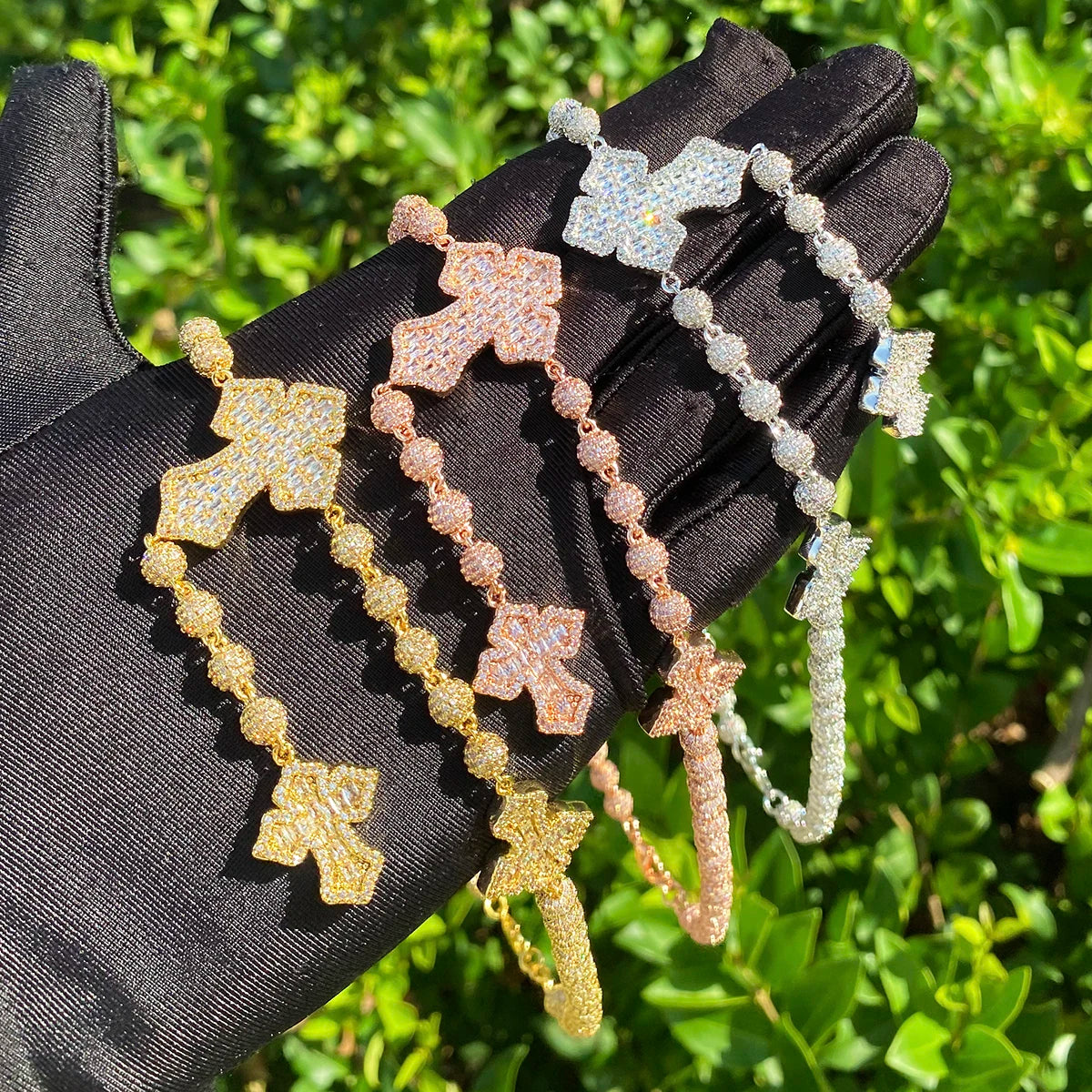 Iced Ball Cross | VVS Diamond CZ Baguette Prong Set Hip Hop Cross Chain Necklace