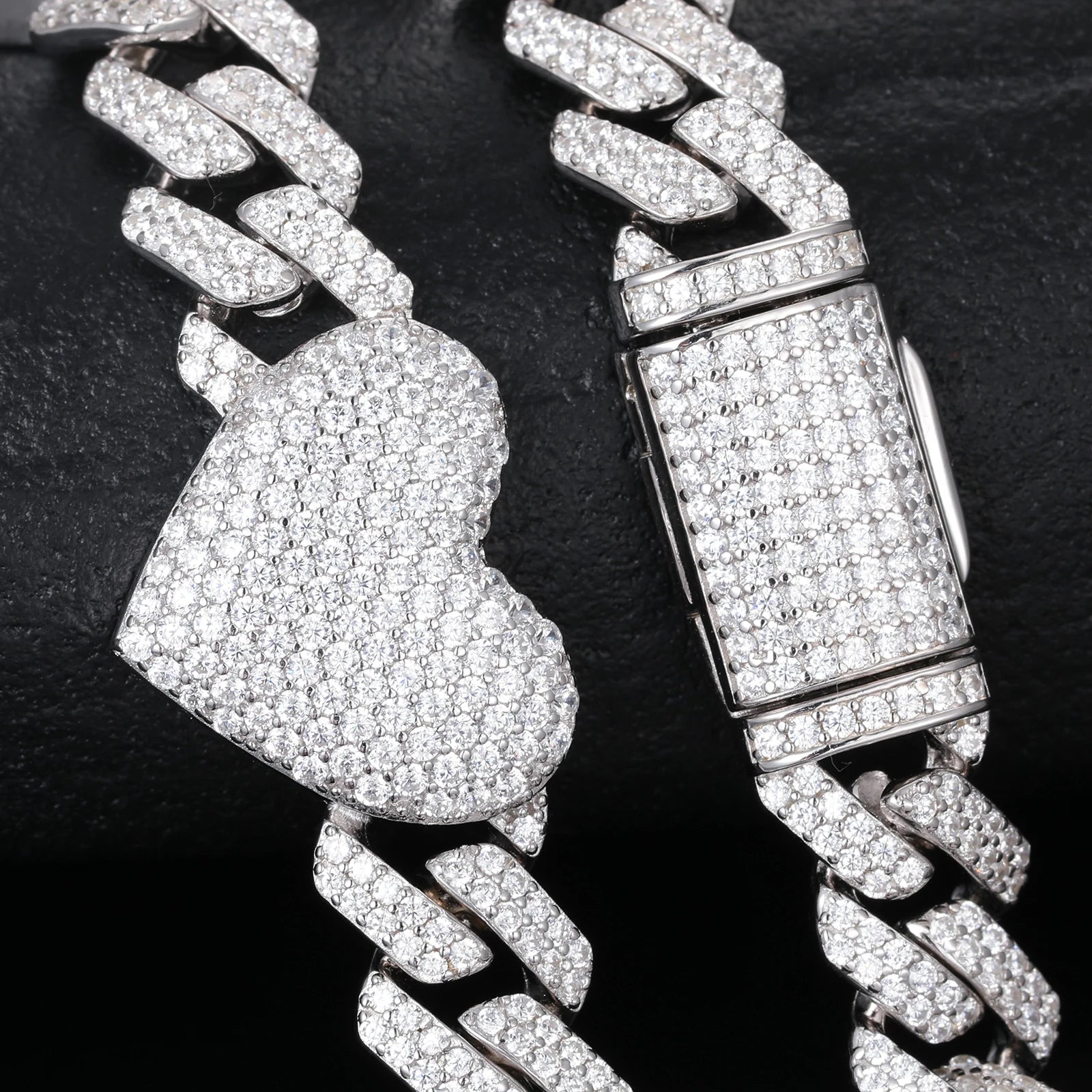 VVS Cuban Heart | Solid Silver Moissanite Diamond Cuban Link Heart Chain Necklace