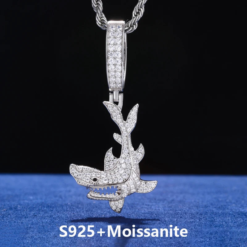 Shark Out Of Water | 925 Solid Silver Moissanite Diamond Shark Attack Hip Hop Pendant