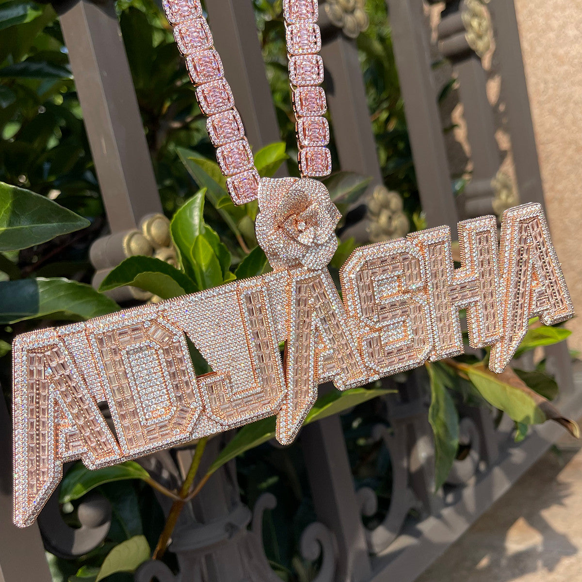 Sweet Heat | Rose Bail Personalized Iced 4 Prong Set VVS Diamond Custom Necklace