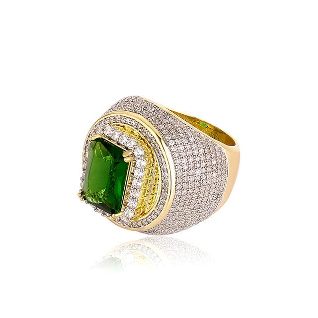 The Center Piece | Paved VVS Diamond CZ Square Cut 4 Prong Ruby Hip Hop Rings